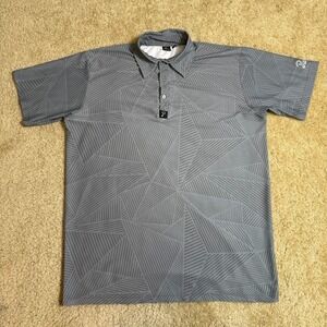 Pure Golf Polo Shirt Mens M Gray‎ Geometric Striped Performance Stretch Sport